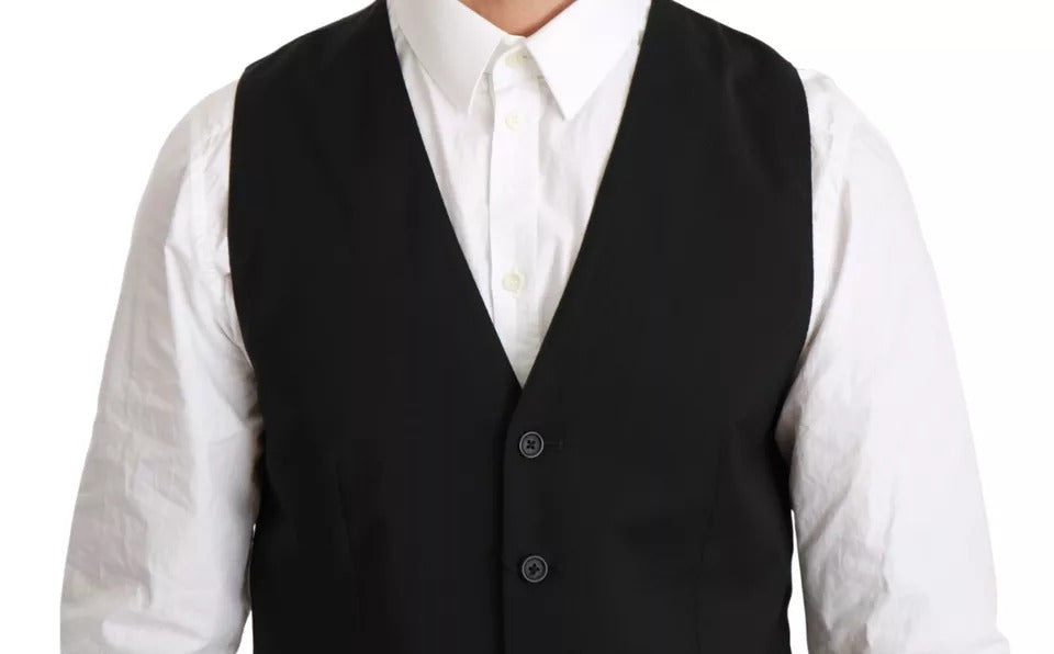 Dolce & Gabbana Black Wool Stretch Waistcoat Formal Dress Vest