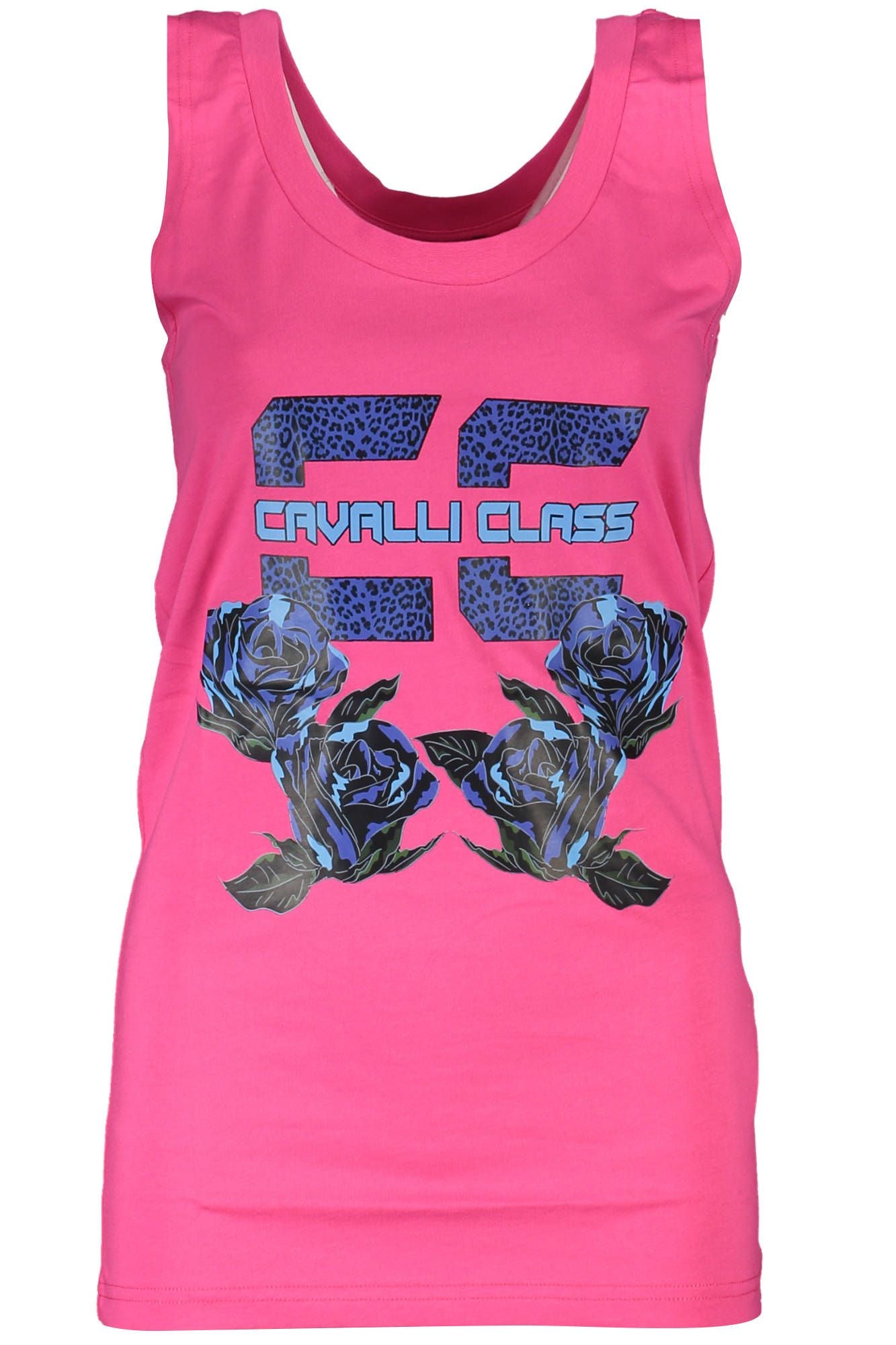Cavalli Class Chic Pink Printed Tank Top with Logo