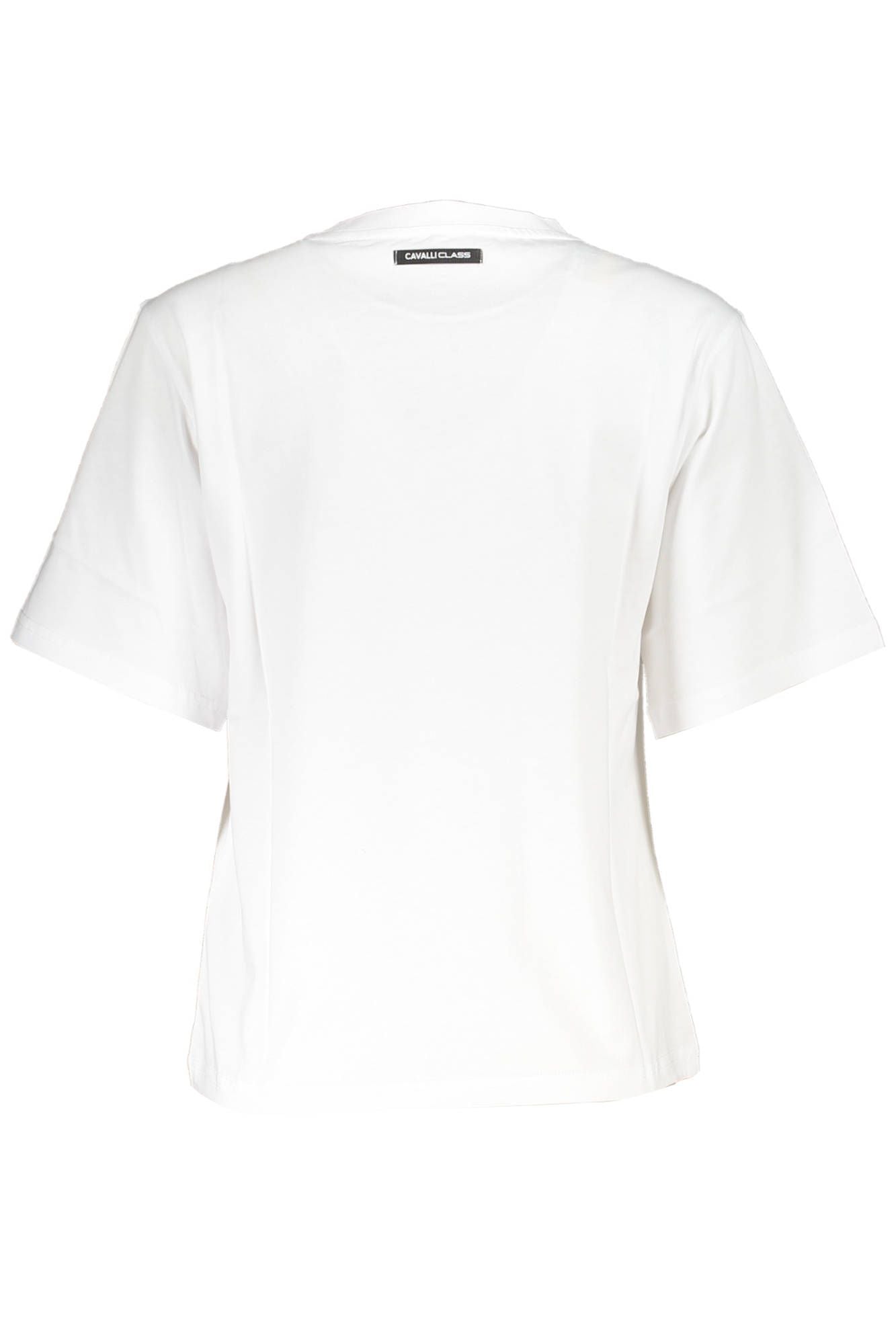 Cavalli Class Chic White Printed Cotton Tee with Designer Flair
