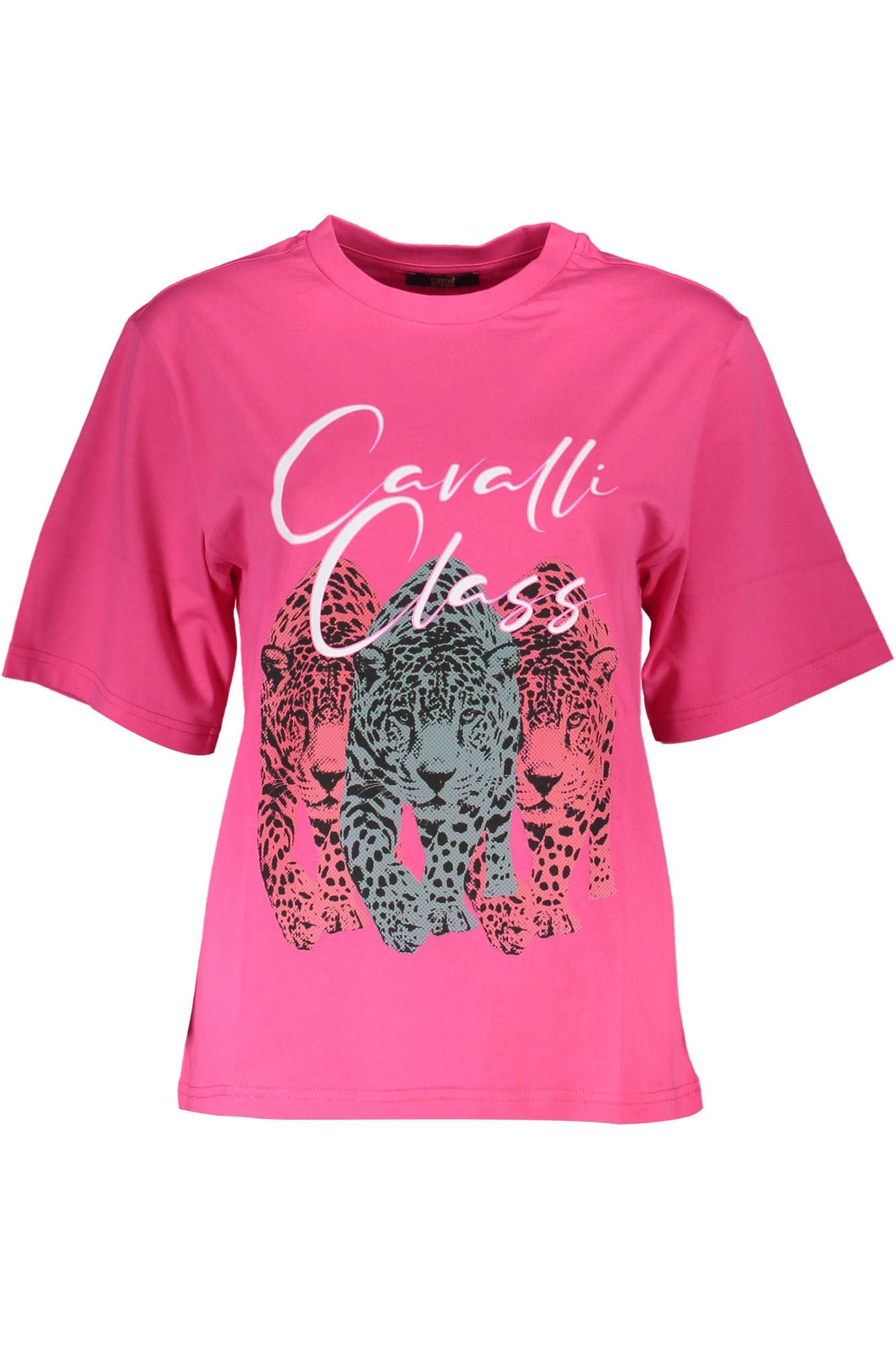 Cavalli Class Elegant Slim Fit Pink Tee with Chic Print