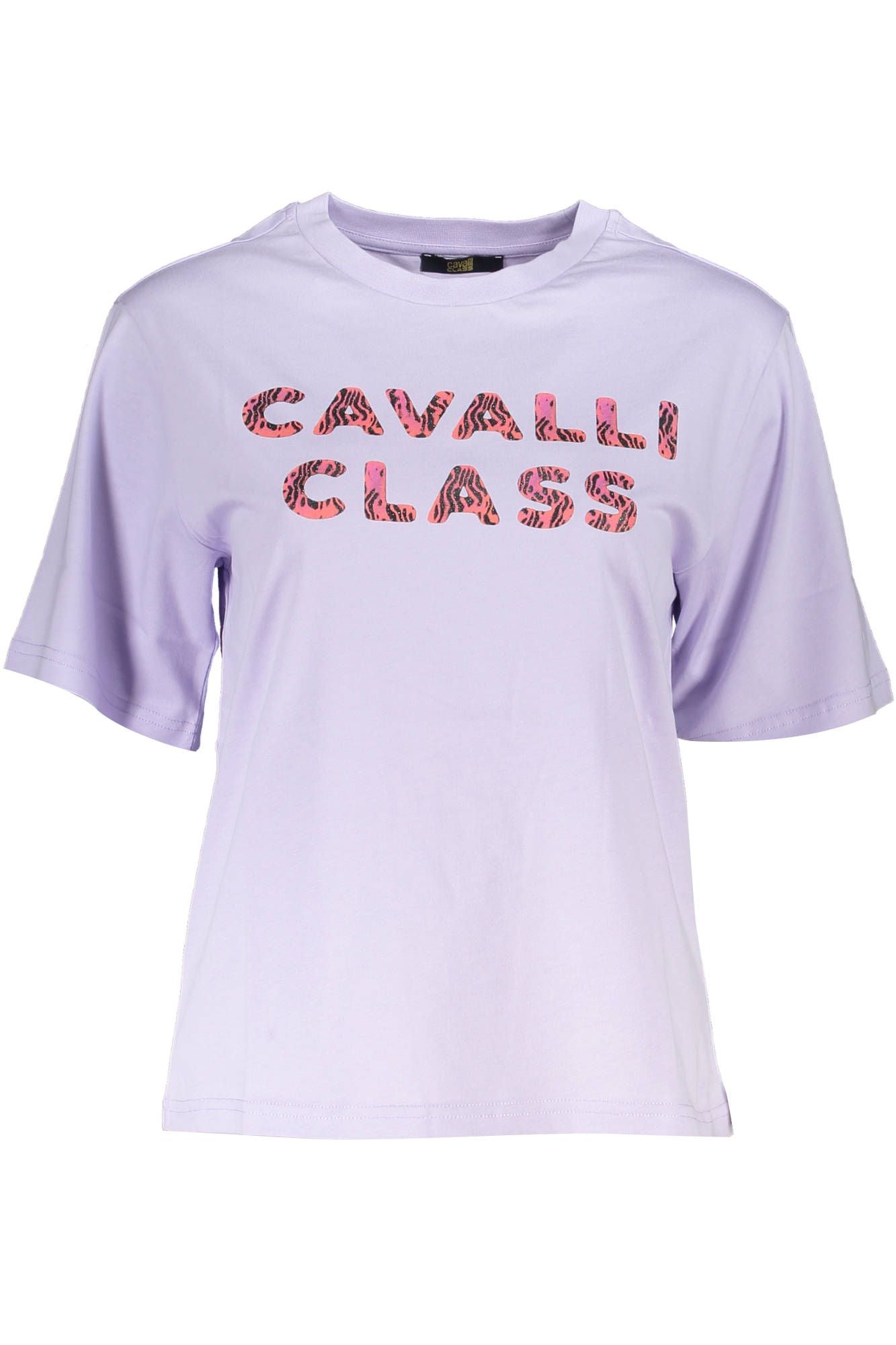 Cavalli Class Elegant Purple Printed Tee with Chic Logo