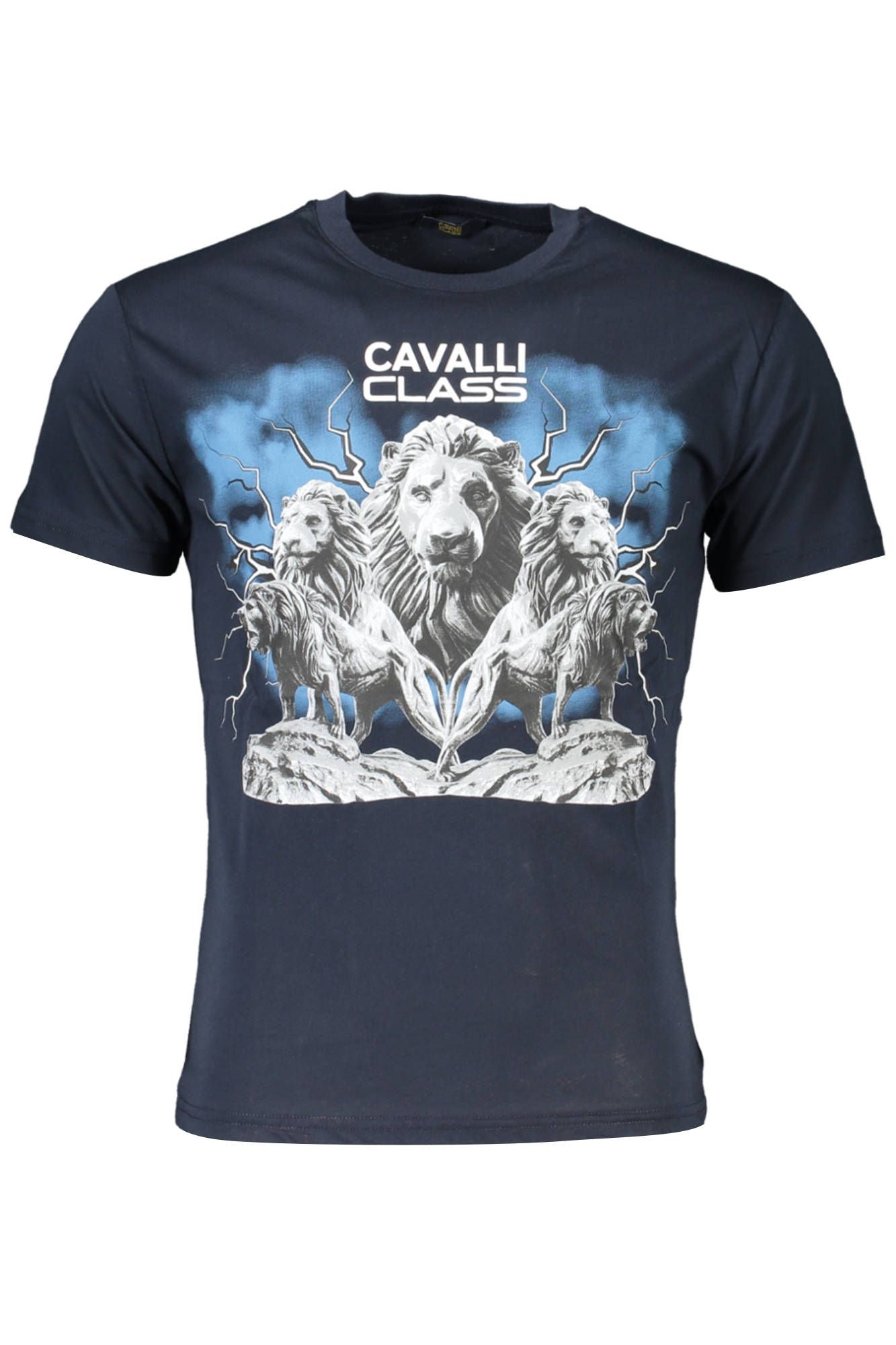 Cavalli Class Elegant Blue Round Neck Tee with Logo Print