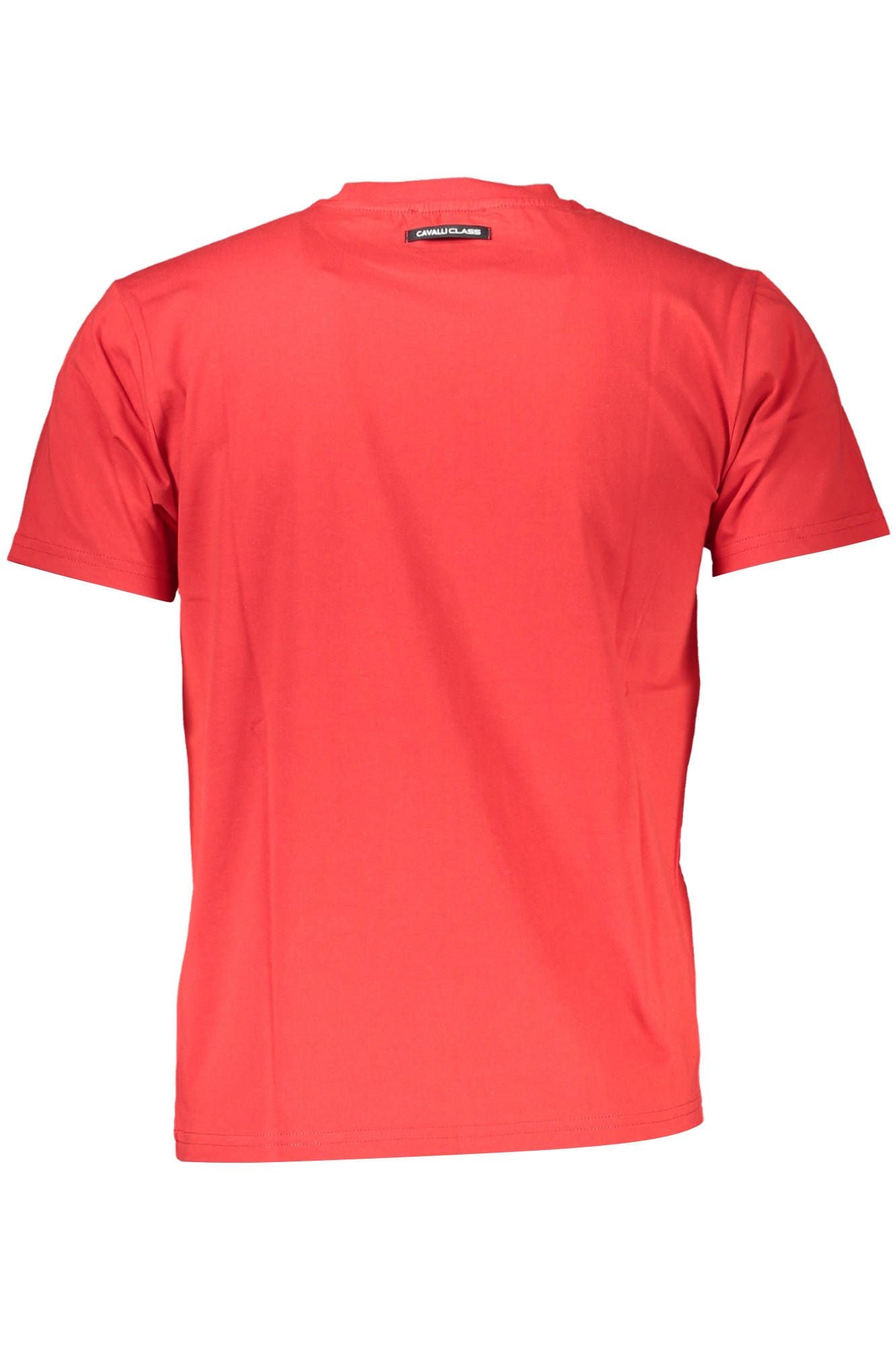 Cavalli Class Chic Red Round Neck Cotton Tee with Signature Print