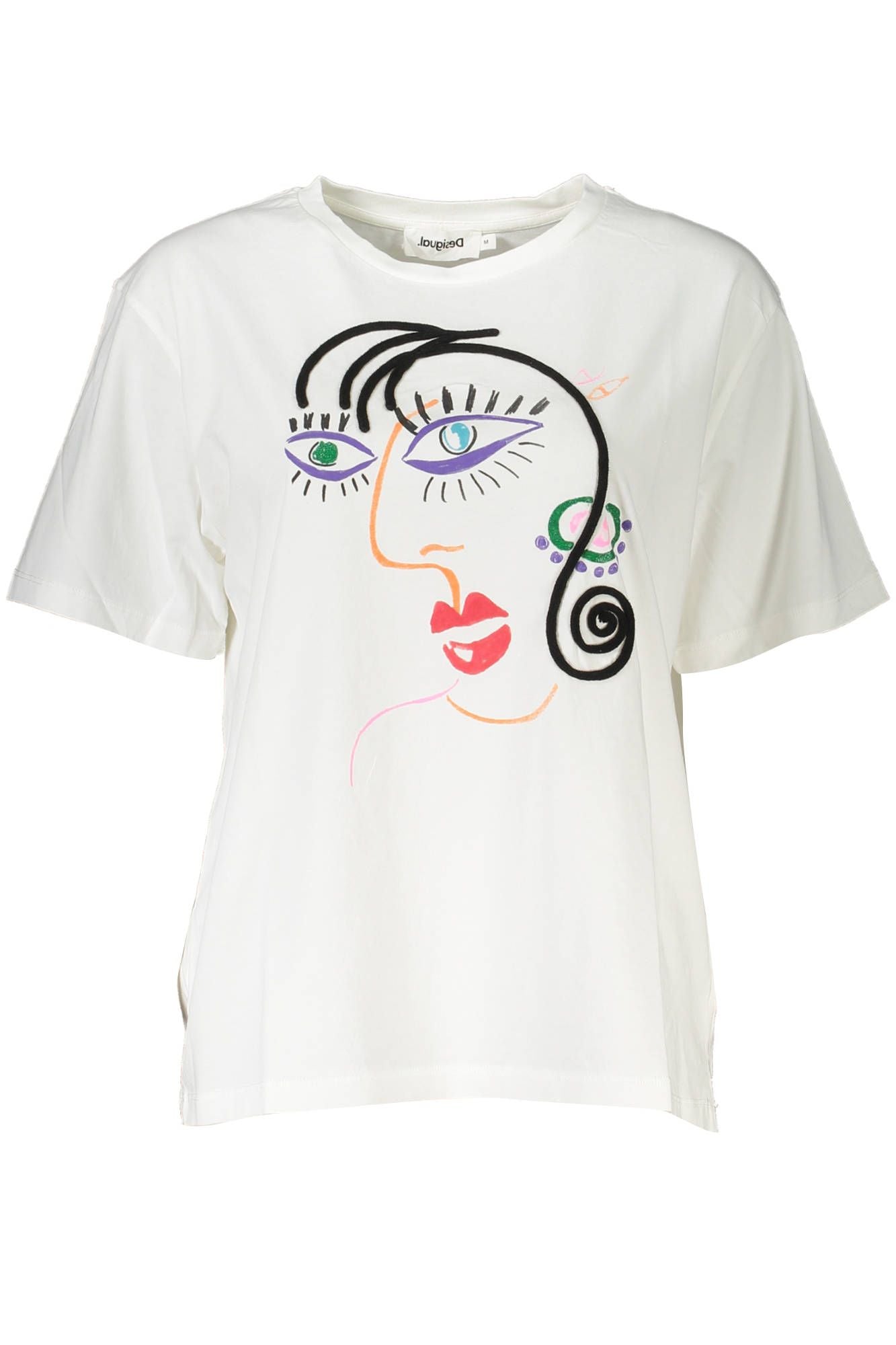 Desigual Chic Embroidered White Tee with Artistic Flair