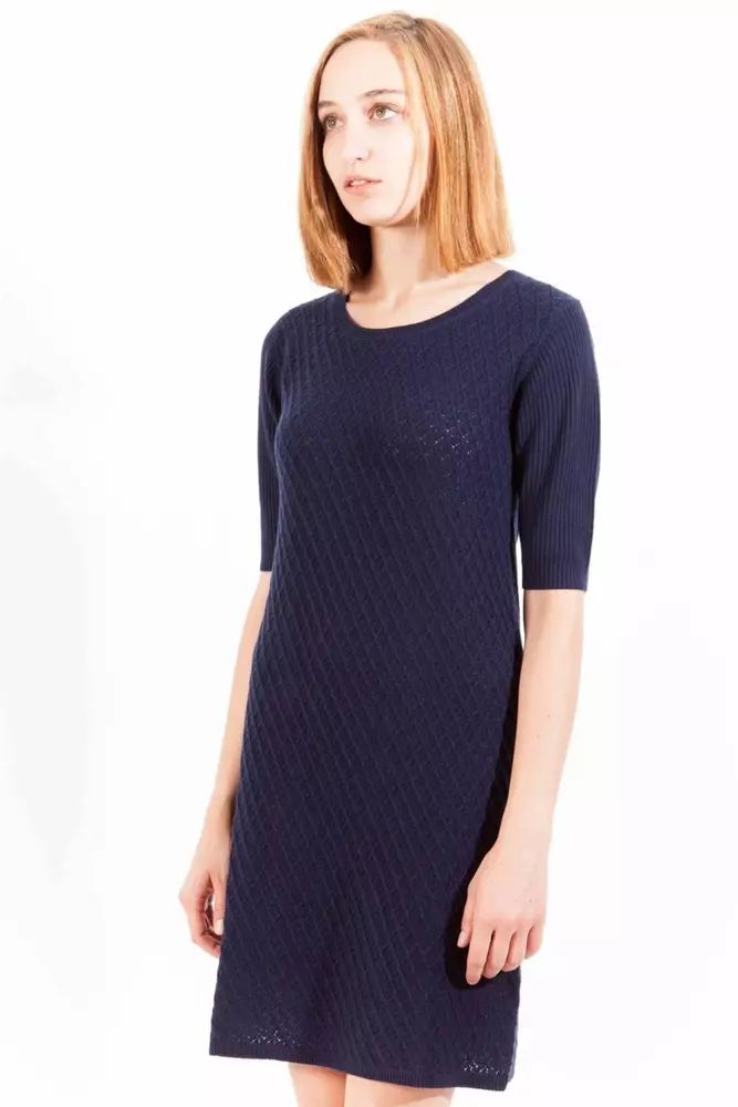 Gant Chic Blue Wool-Cashmere Short Dress with Logo