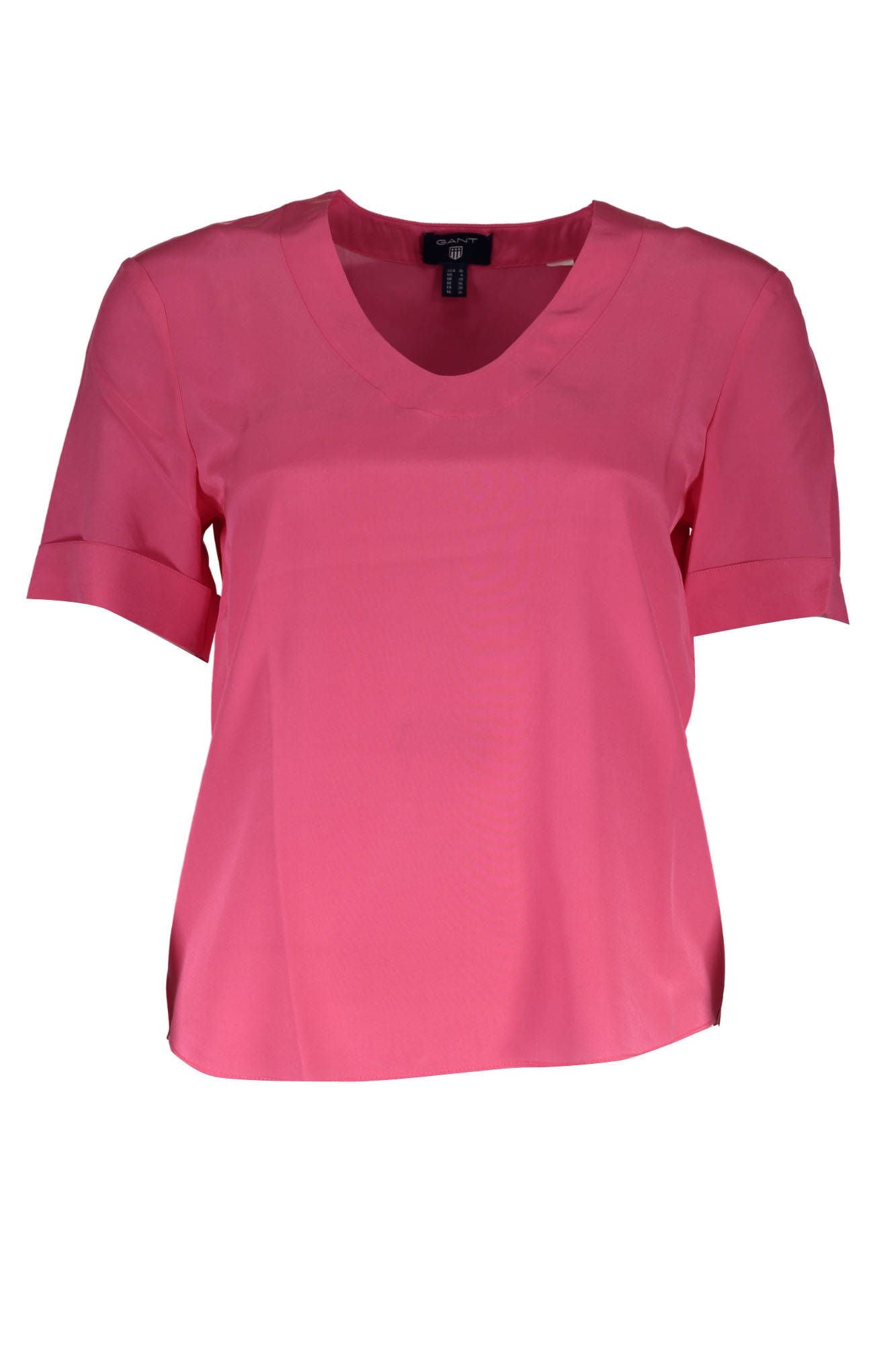 Gant Silk V-Neck Tee in Pink with Logo Accents