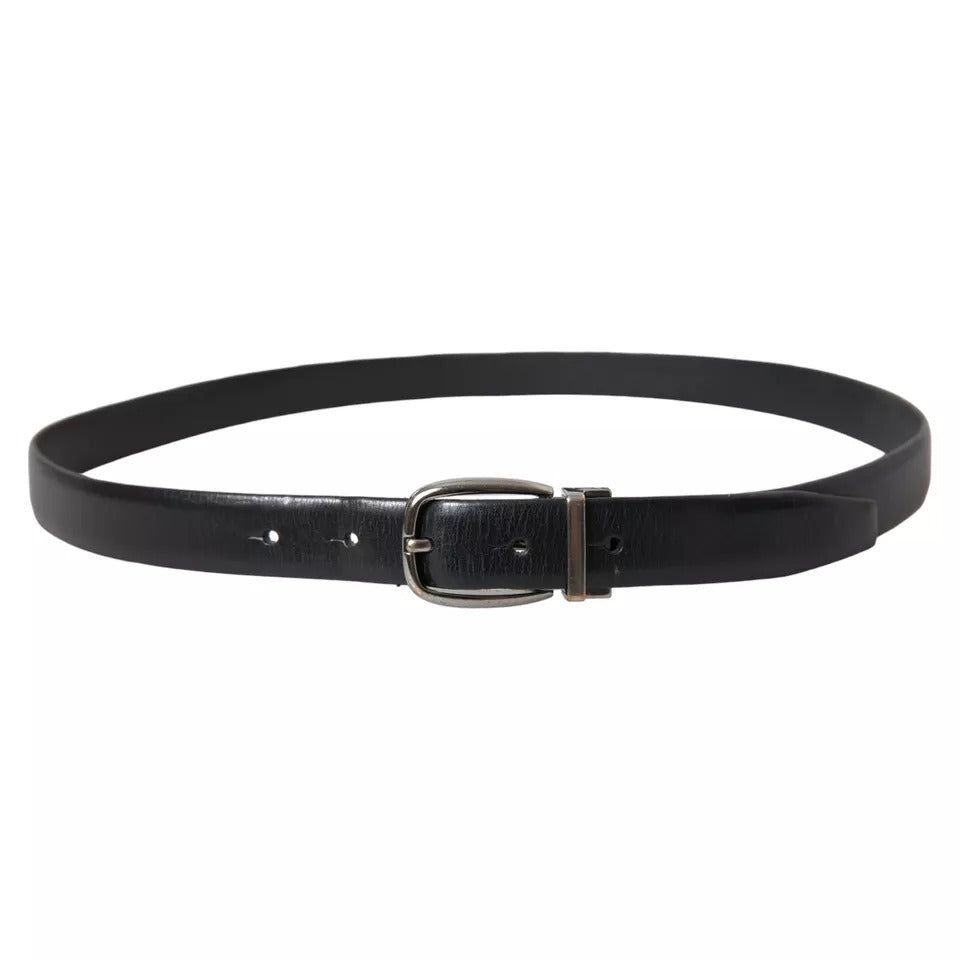 Dolce & Gabbana Black Leather Silver Metal Buckle Men Belt