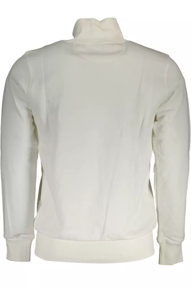 La Martina Elegant White Zip-Up Sweater with Embroidery