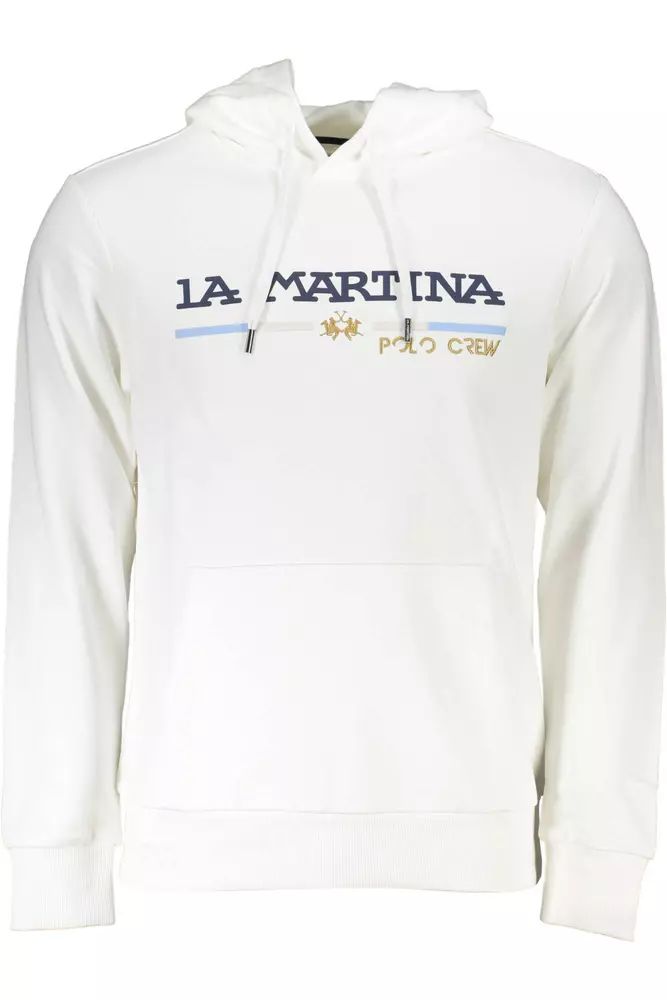 La Martina Elegant White Hooded Sweatshirt with Embroidery