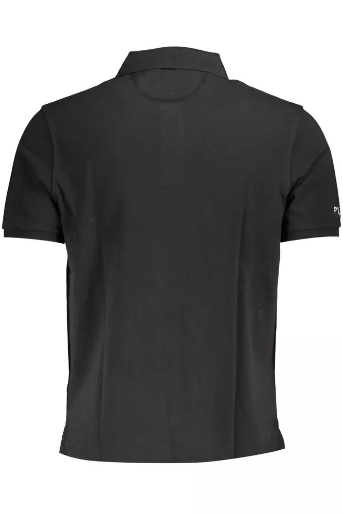 La Martina Sleek Black Cotton Polo Shirt with Embroidery