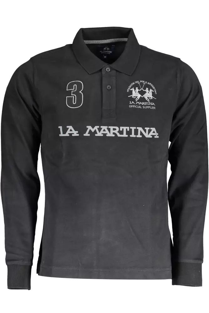 La Martina Elegant Long Sleeve Black Polo Shirt
