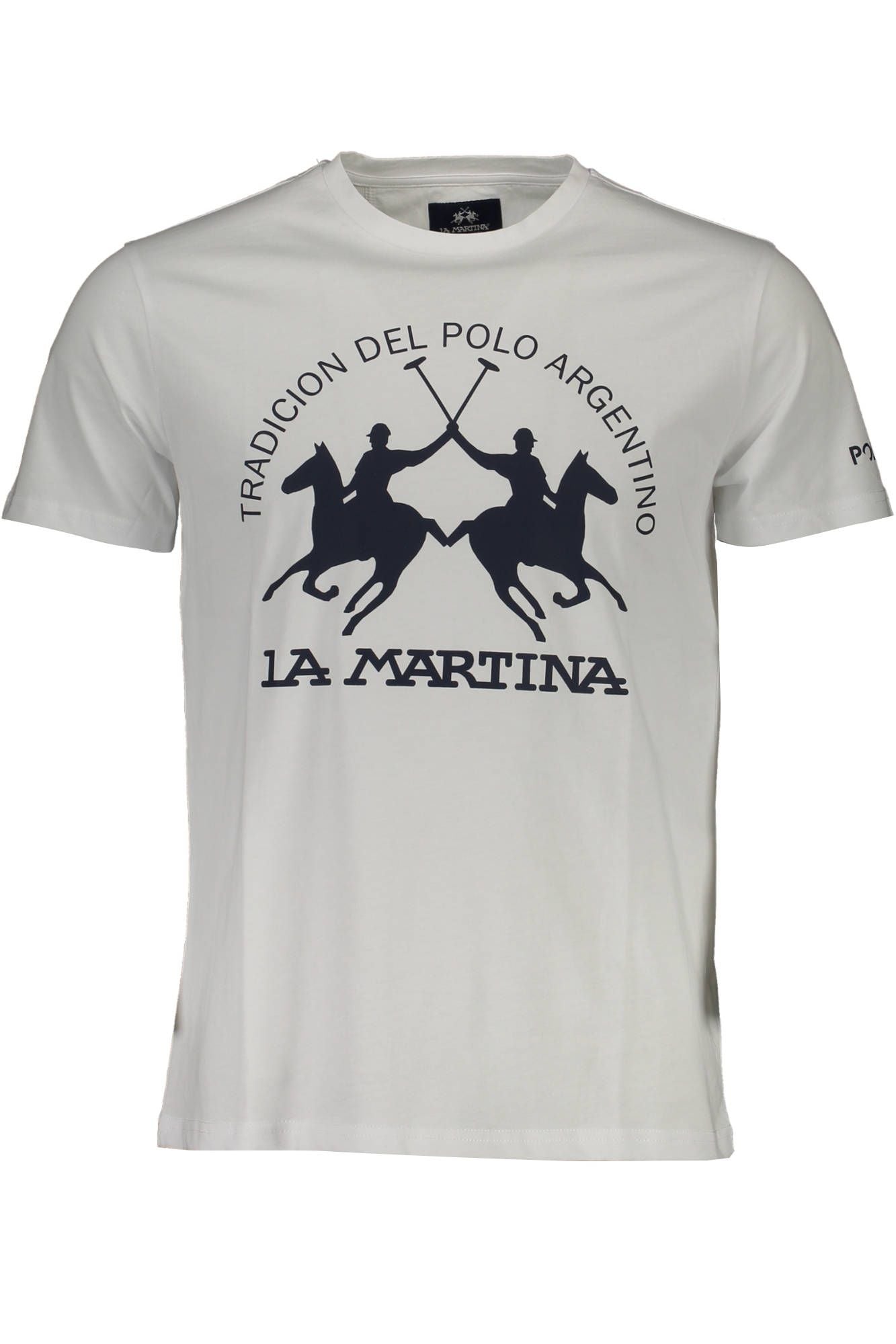 La Martina Crisp White Cotton Crew Neck Tee with Logo Print
