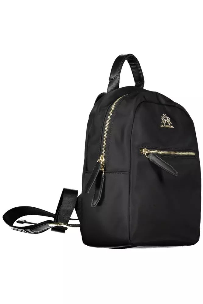 La Martina Chic Black Nylon Backpack with Logo Detail