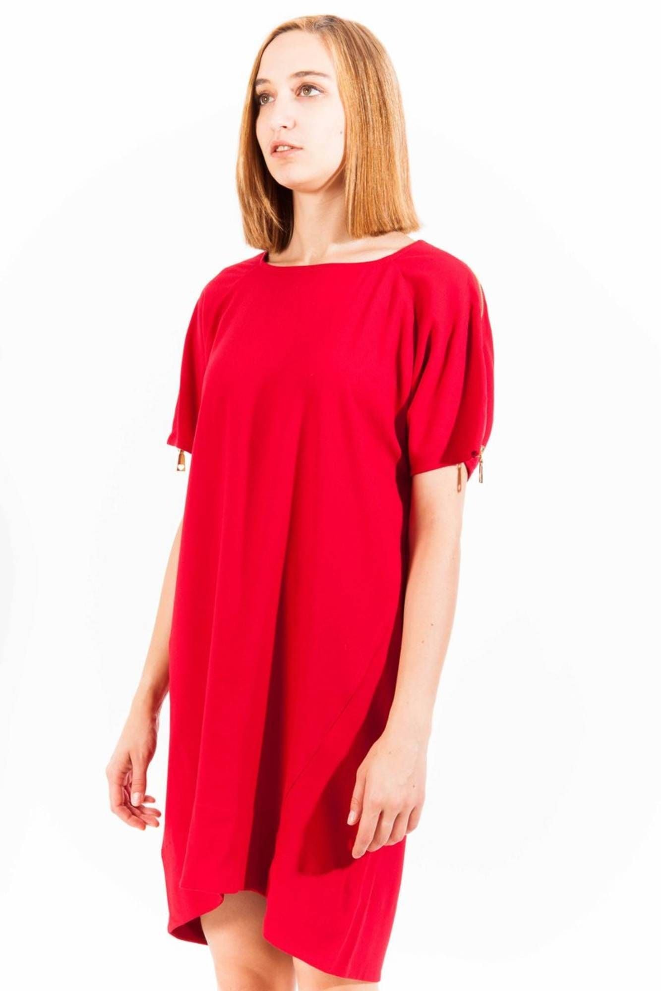 Love Moschino Elegant Red Wool Dress with Logo Detail