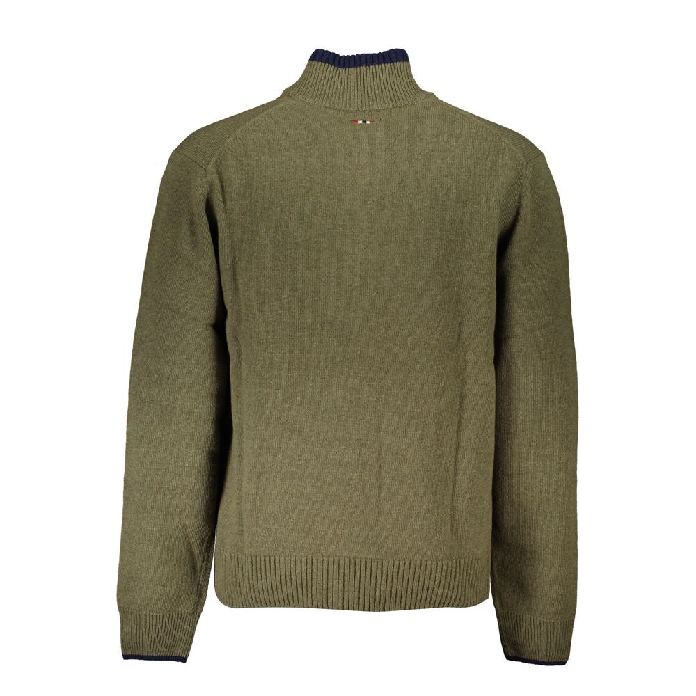 Napapijri Half-Zip Green Sweater with Embroidery Detail