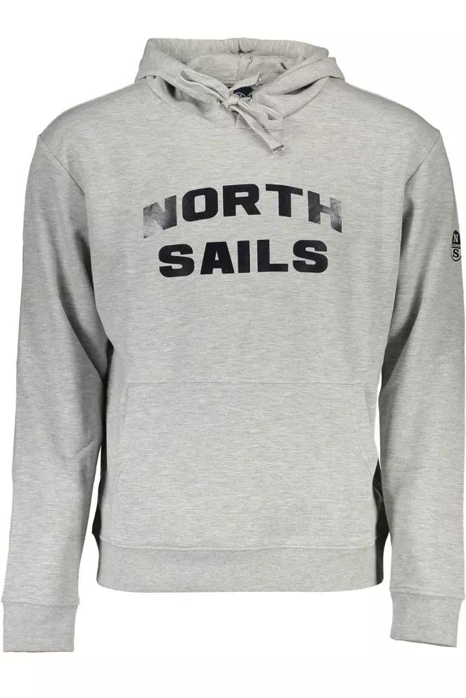 North Sails Sleek Gray Hooded Sweatshirt with Central Pocket