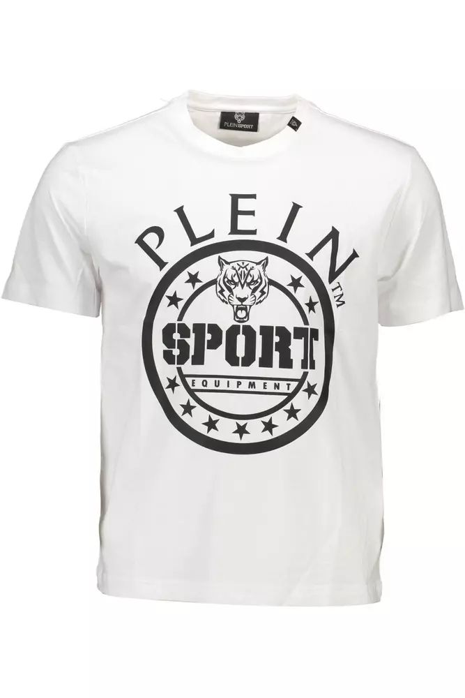 Plein Sport Sleek White Cotton Crew Neck Tee with Contrasting Details