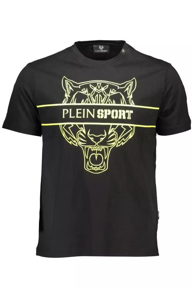 Plein Sport Sleek Black Cotton Crew Neck Tee with Logo