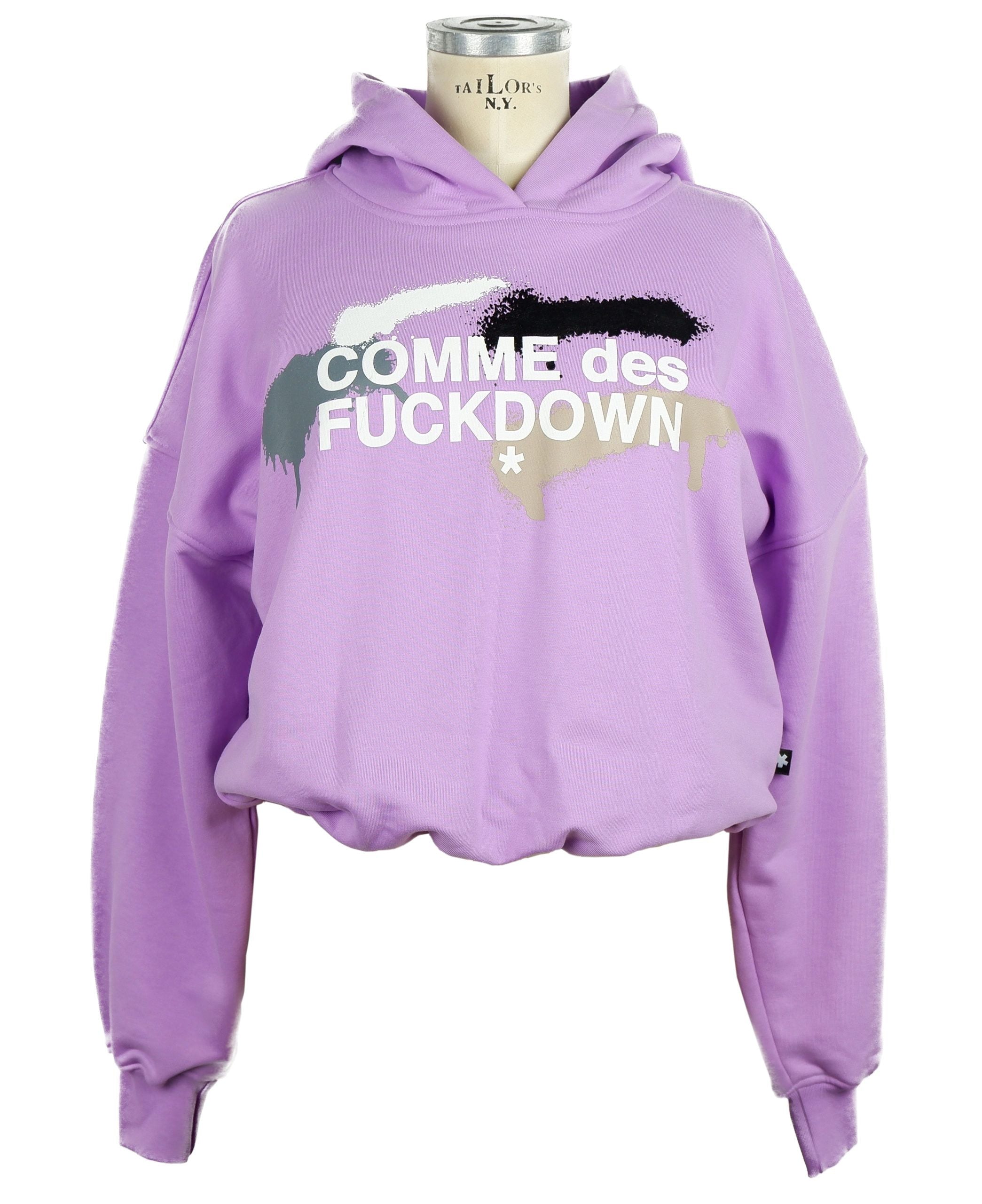 Comme Des Fuckdown Chic Purple Hooded Sweatshirt with Logo Print