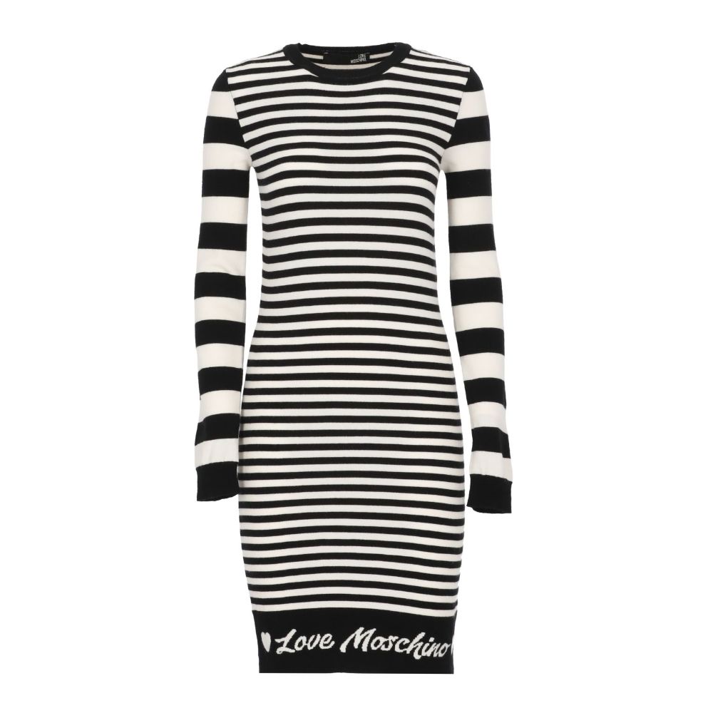 Love Moschino Elegant Striped Knit Dress with Long Sleeves