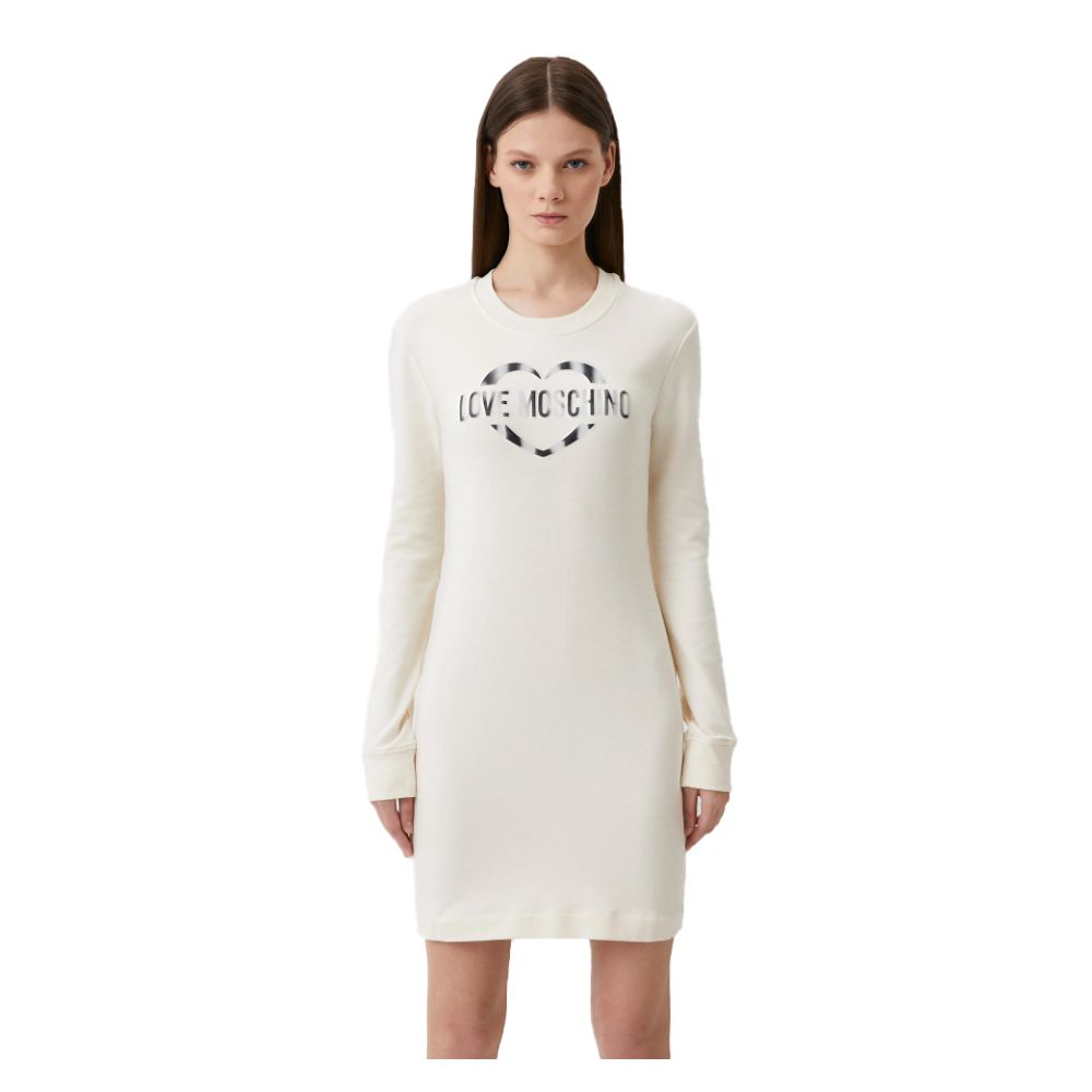 Love Moschino Chic White Cotton Blend Dress with Logo Accent