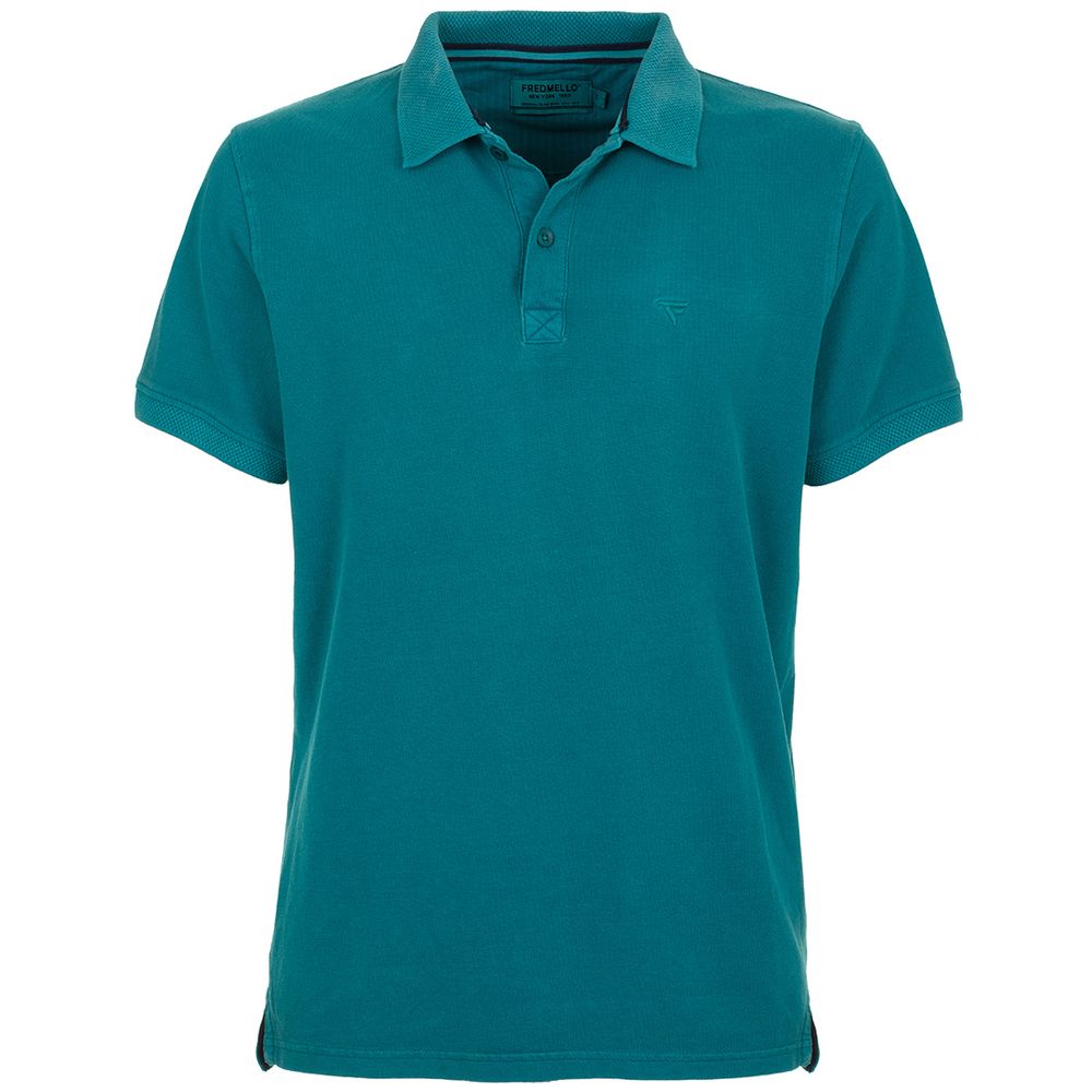 Fred Mello Aqua Green Cotton Polo Shirt with Embroidered Logo