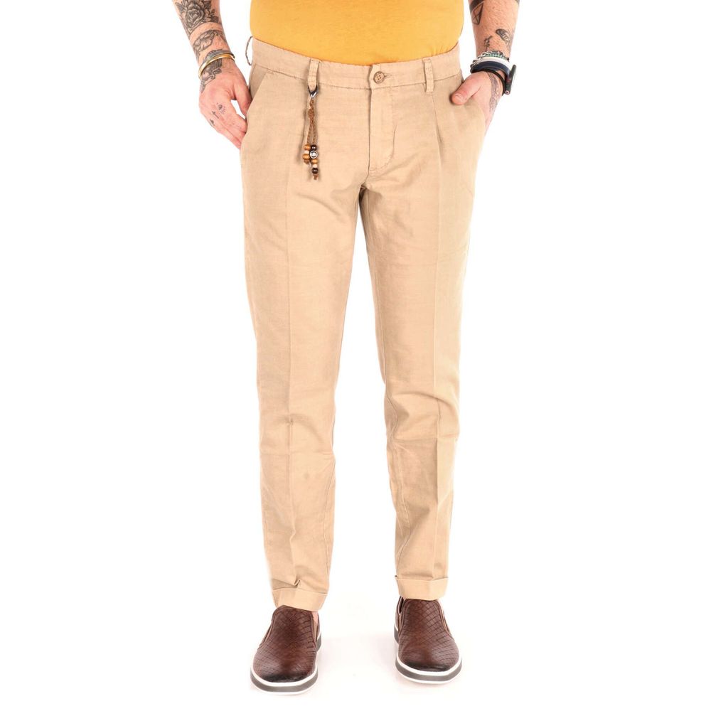 Yes Zee Chic Beige Cotton Chino Trousers
