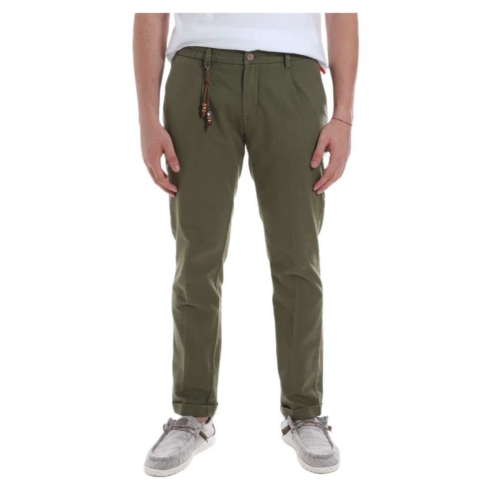 Yes Zee Elegant Green Cotton Chino Trousers