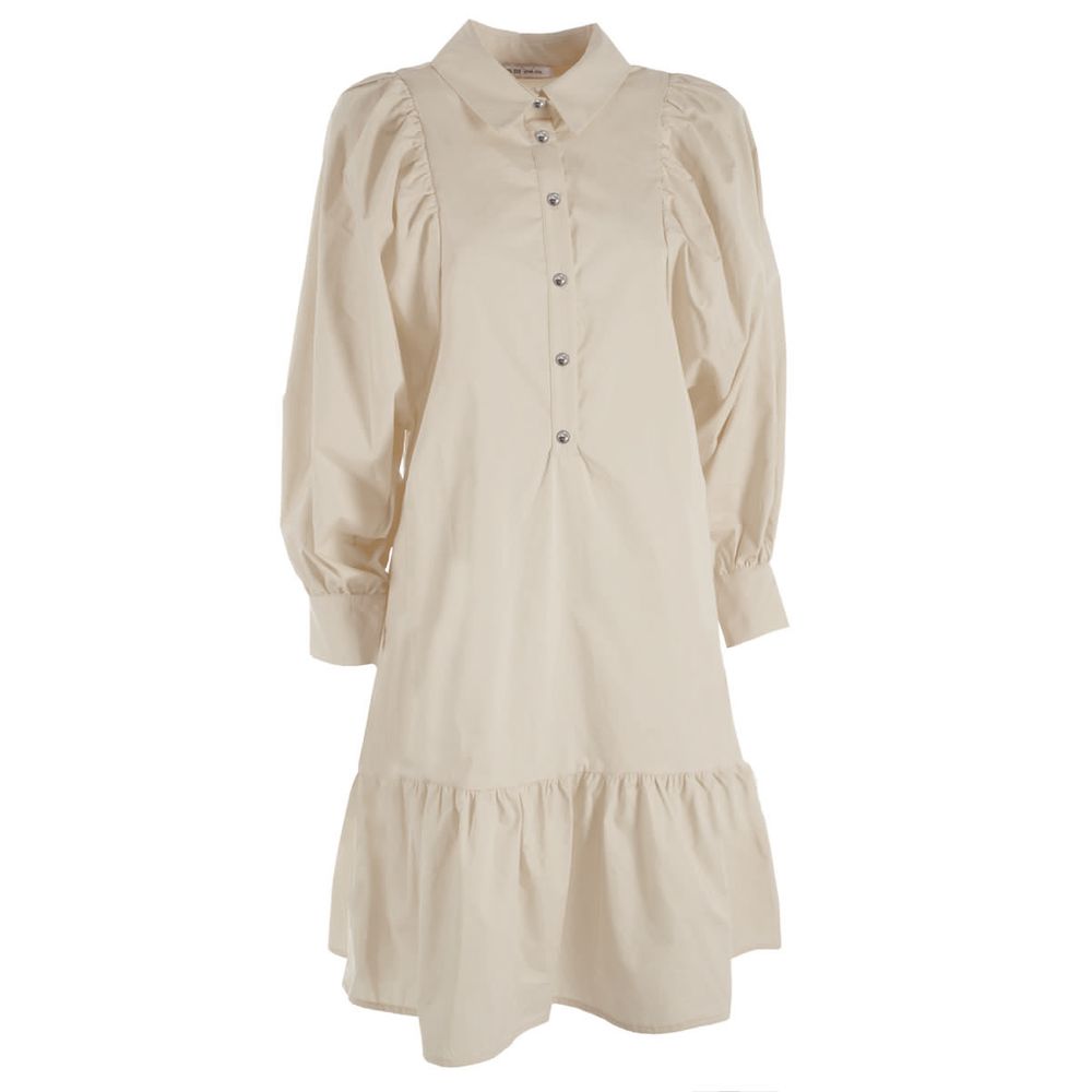 Yes Zee Beige Cotton Dress with Gathered Sleeves