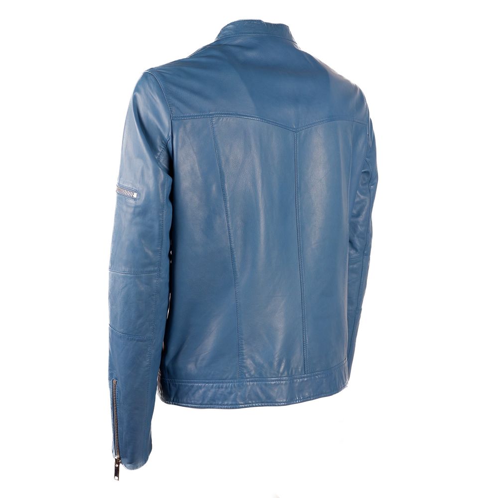 Emilio Romanelli Light Blue Leather Jacket