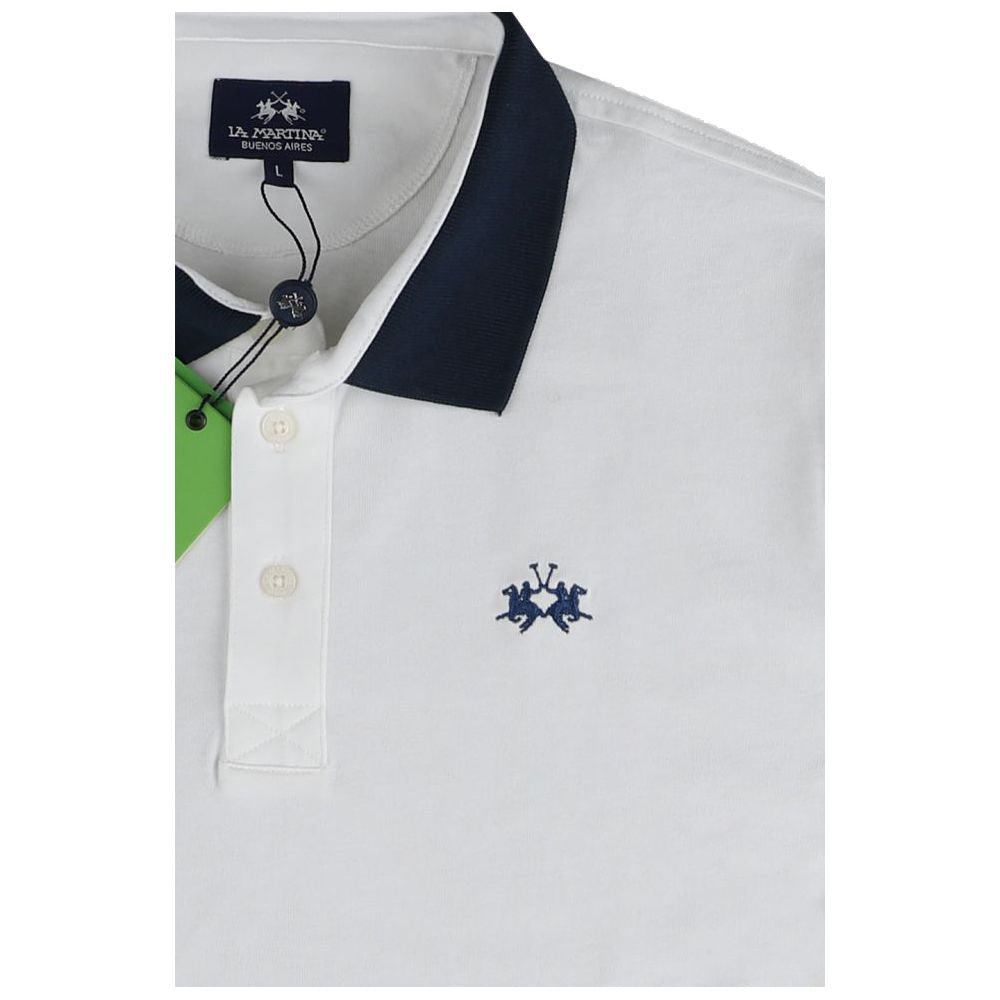La Martina Elegant Embroidered White Jersey Polo Shirt