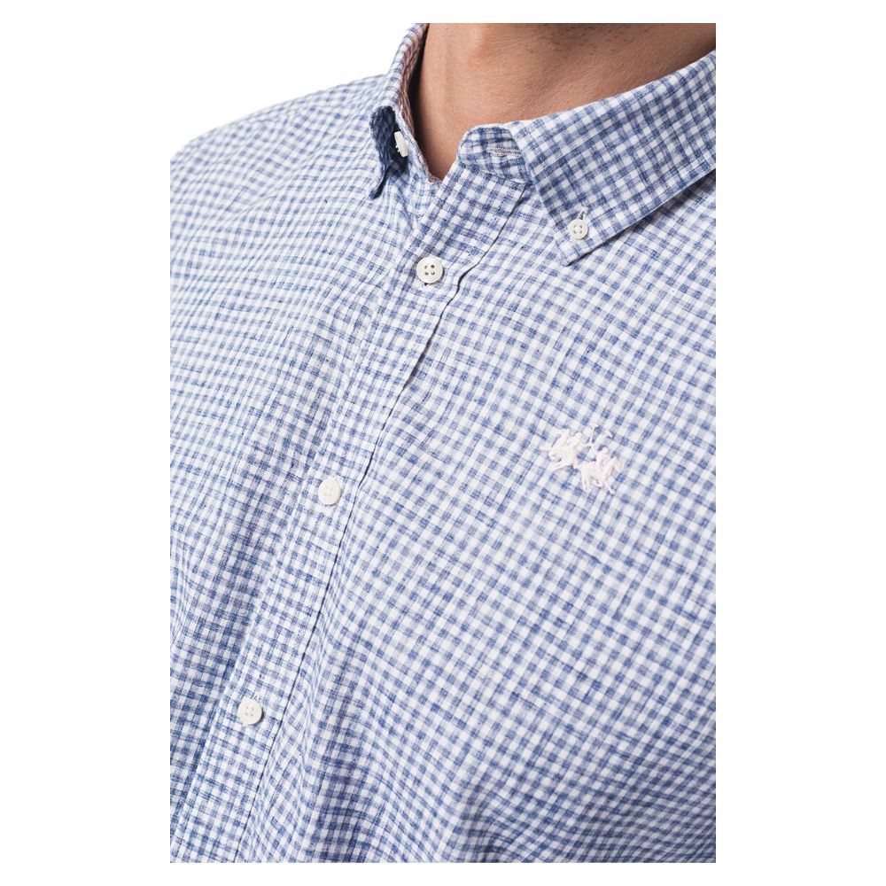 La Martina Elegant Checkered Cotton Shirt with Embroidered Logo