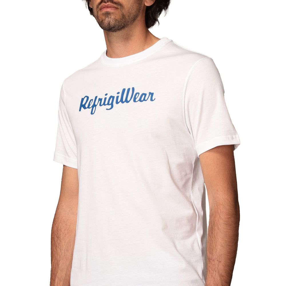 Refrigiwear Crisp White Cotton Tee with Logo Print