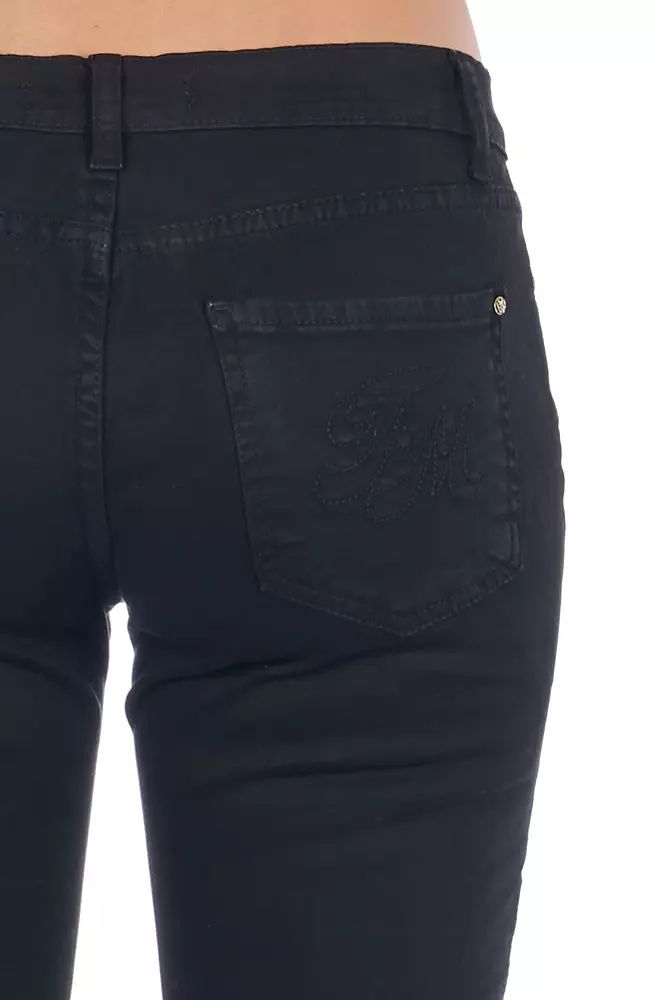 Frankie Morello Elegant Biker Stretch Denim Jeans in Black
