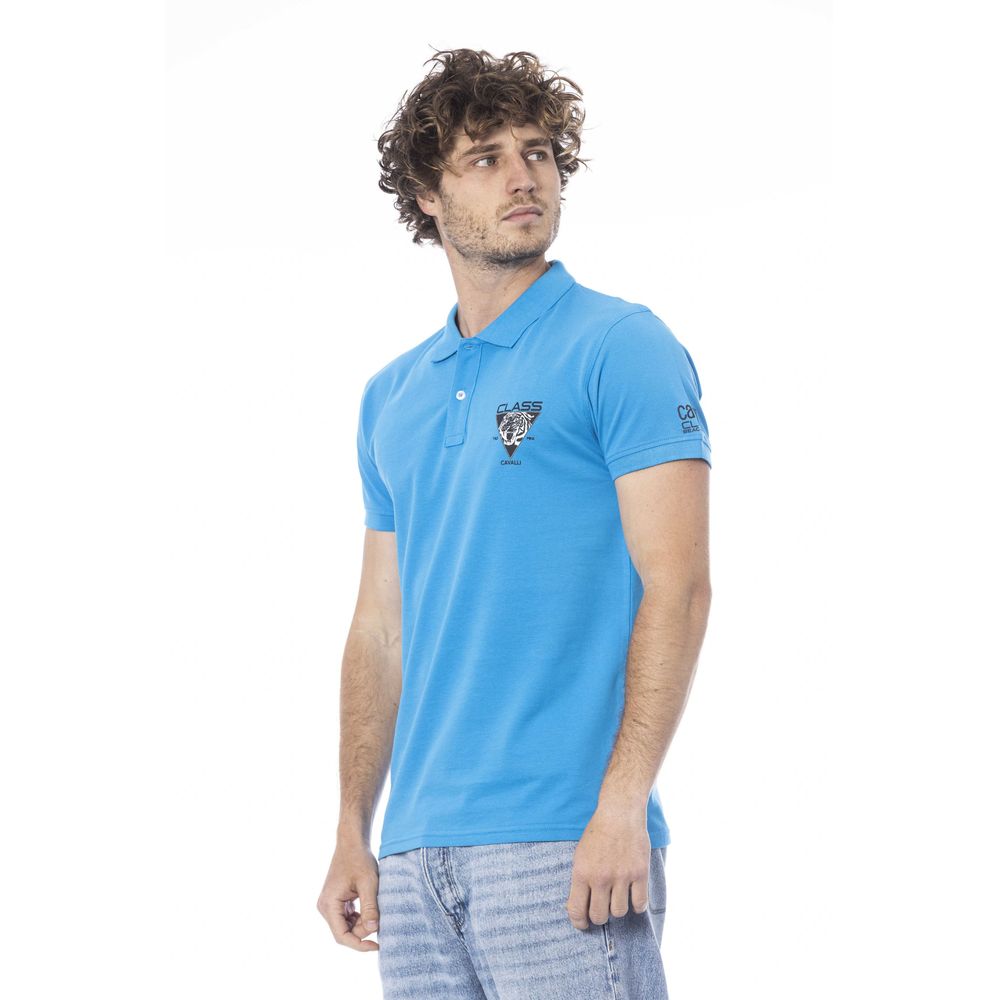 Cavalli Class Light Blue Cotton Polo Shirt