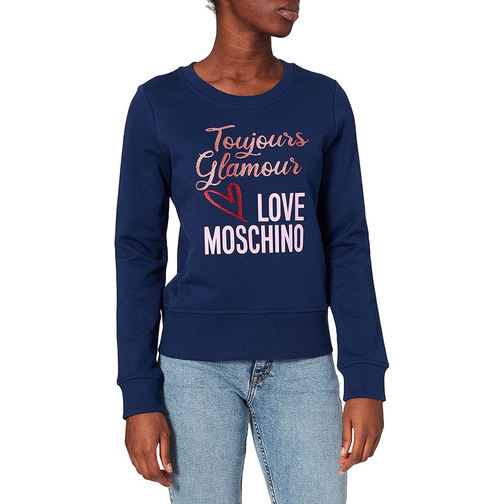 Син памучен пуловер Love Moschino
