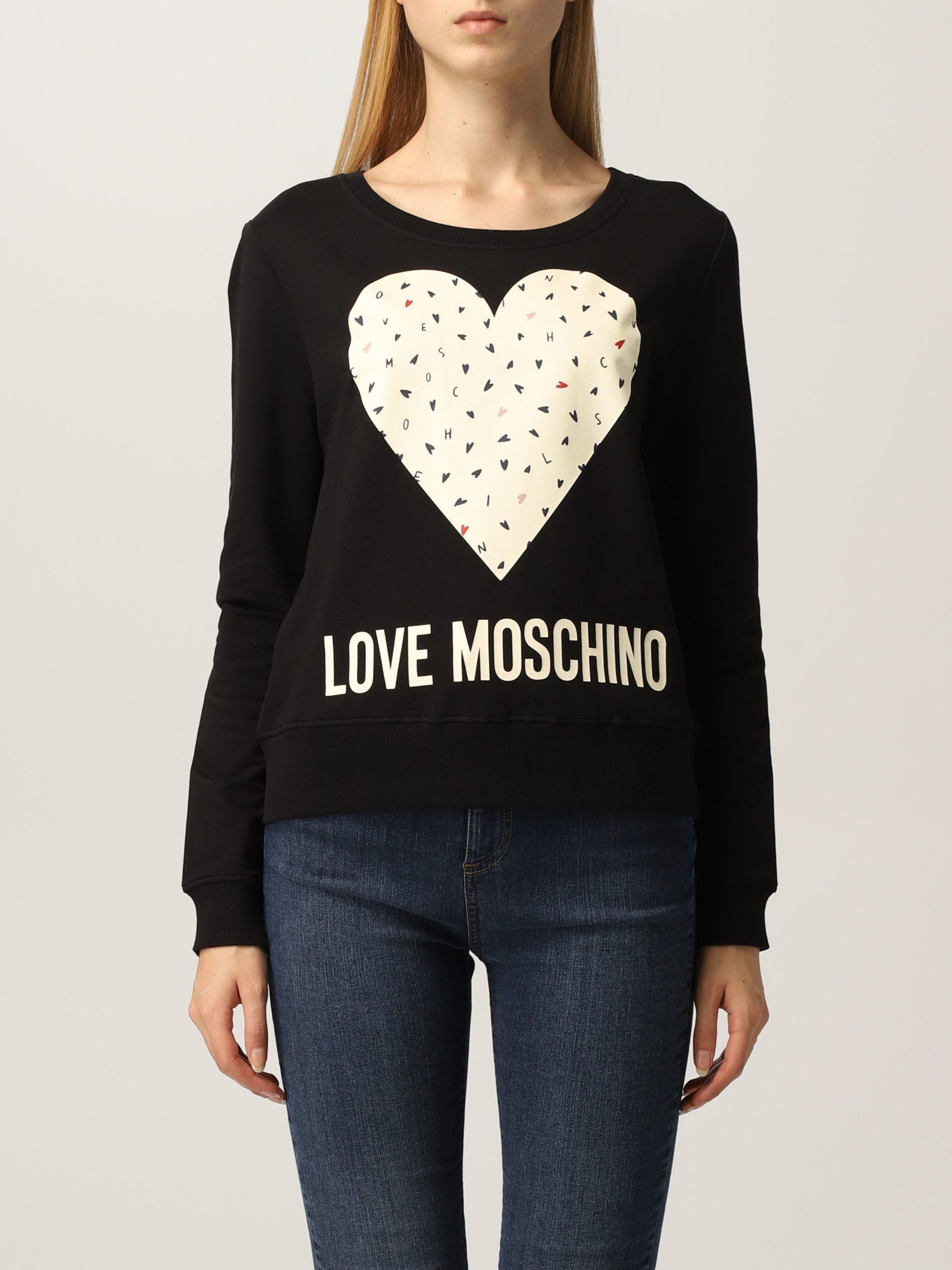 Love Moschino Chic Printed Crewneck Cotton Sweatshirt