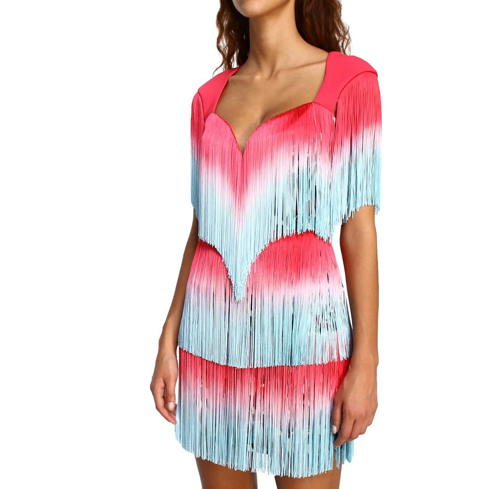 Elisabetta Franchi Elegant Pink Fringe Cocktail Dress