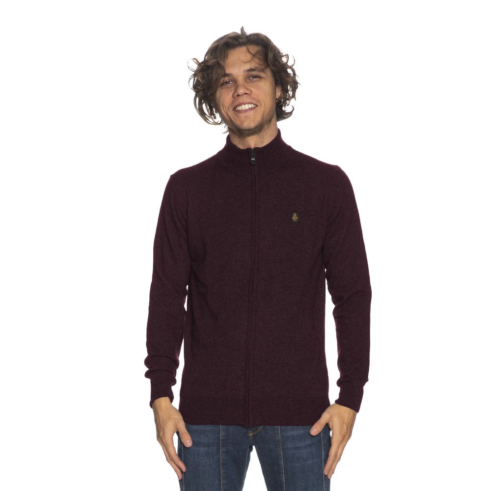 Refrigiwear Burgundy Wool-Cashmere Blend High-Collar Cardigan