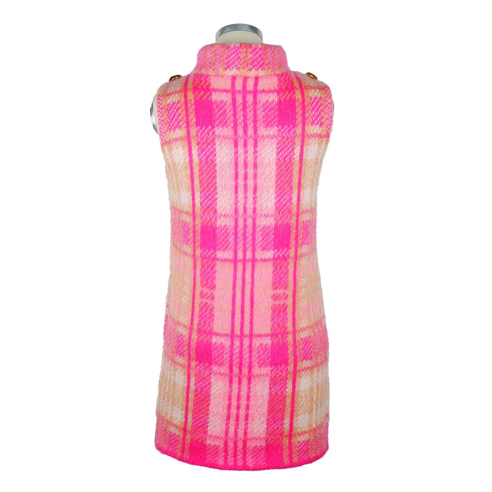 Elisabetta Franchi Chic Sleeveless Tartan Knit Dress with Pink Accents