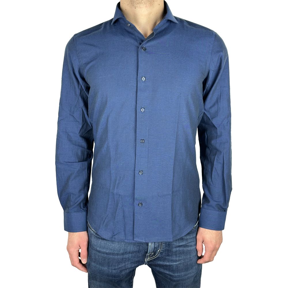 Made in Italy Elegant Milano Solid Blue Oxford Shirt