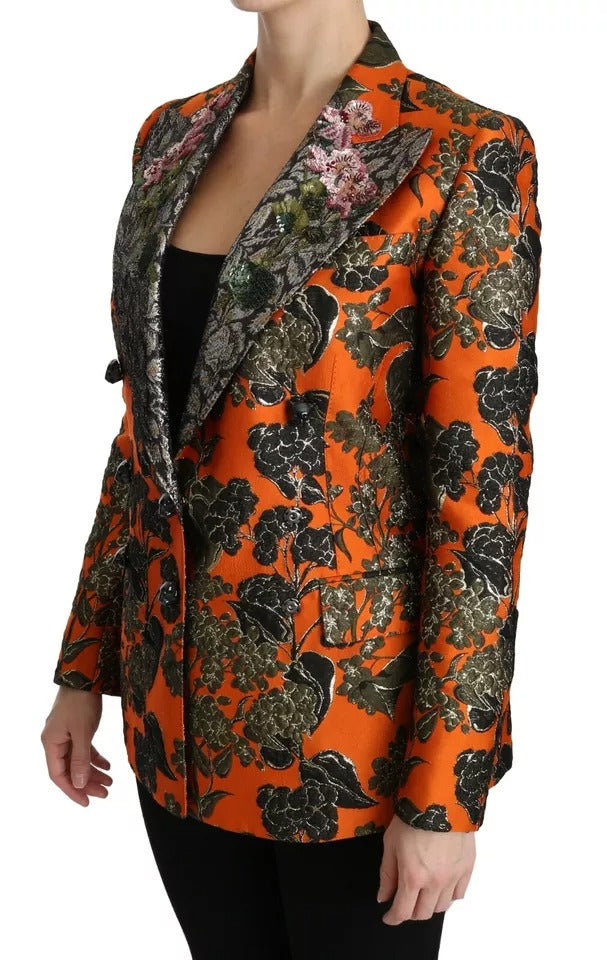 Dolce & Gabbana Orange Floral Brocade Coat Blazer Jacket