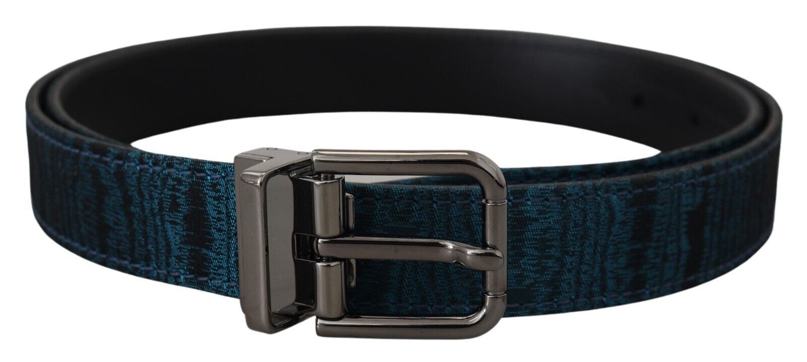 Dolce &amp; Gabbana Blue Jacquard Moire Silver Metal Belt Men