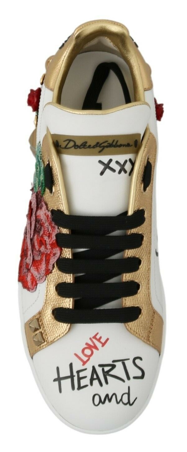 Dolce & Gabbana Elegant Sequined Floral Leather Sneakers