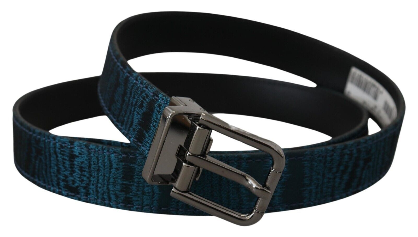 Dolce &amp; Gabbana Blue Jacquard Moire Silver Metal Belt Men