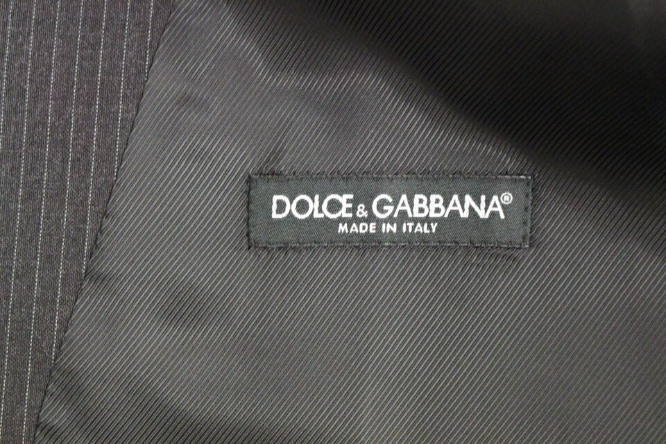 Едноредна вълнена жилетка на сиви райета Dolce &amp; Gabbana