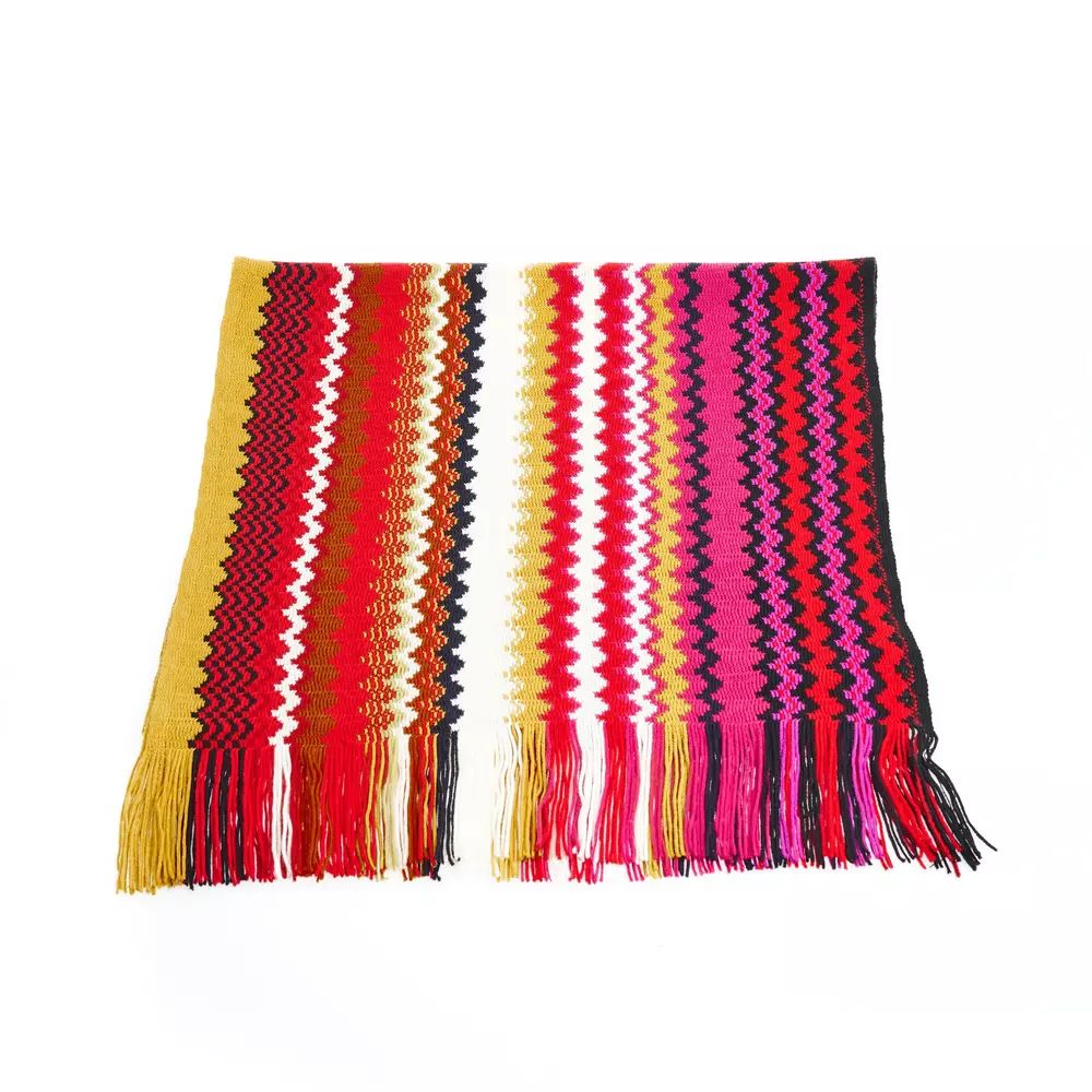 Missoni Geometric Patterned Fringed Scarf in Vibrant Hues