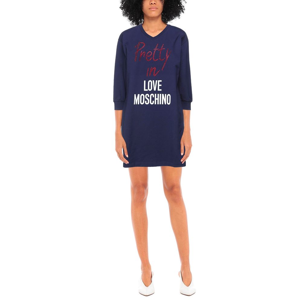 Love Moschino Elegant V-Neck Beaded Logo Dress