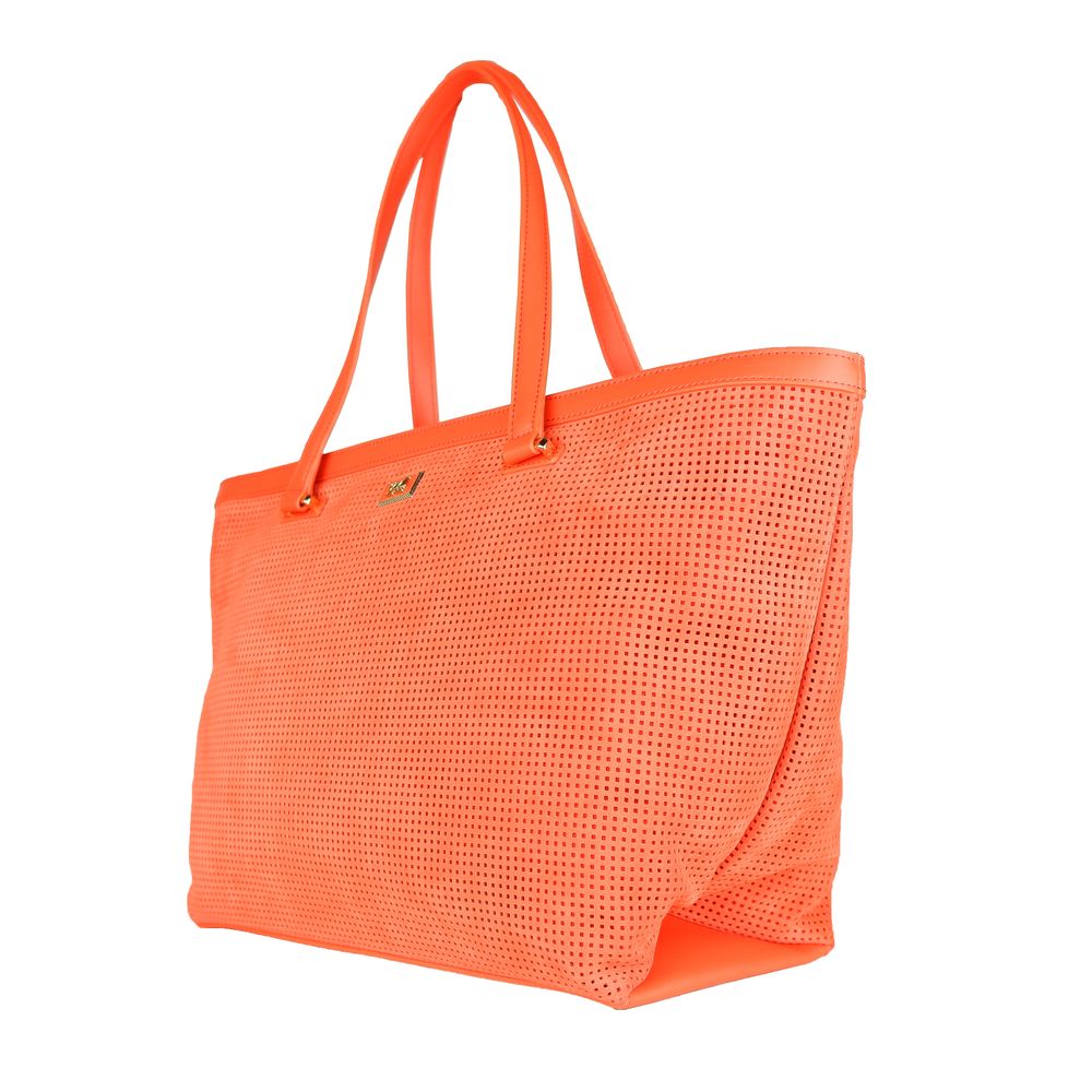 Cavalli Class оранжева кожена чанта от телешка кожа