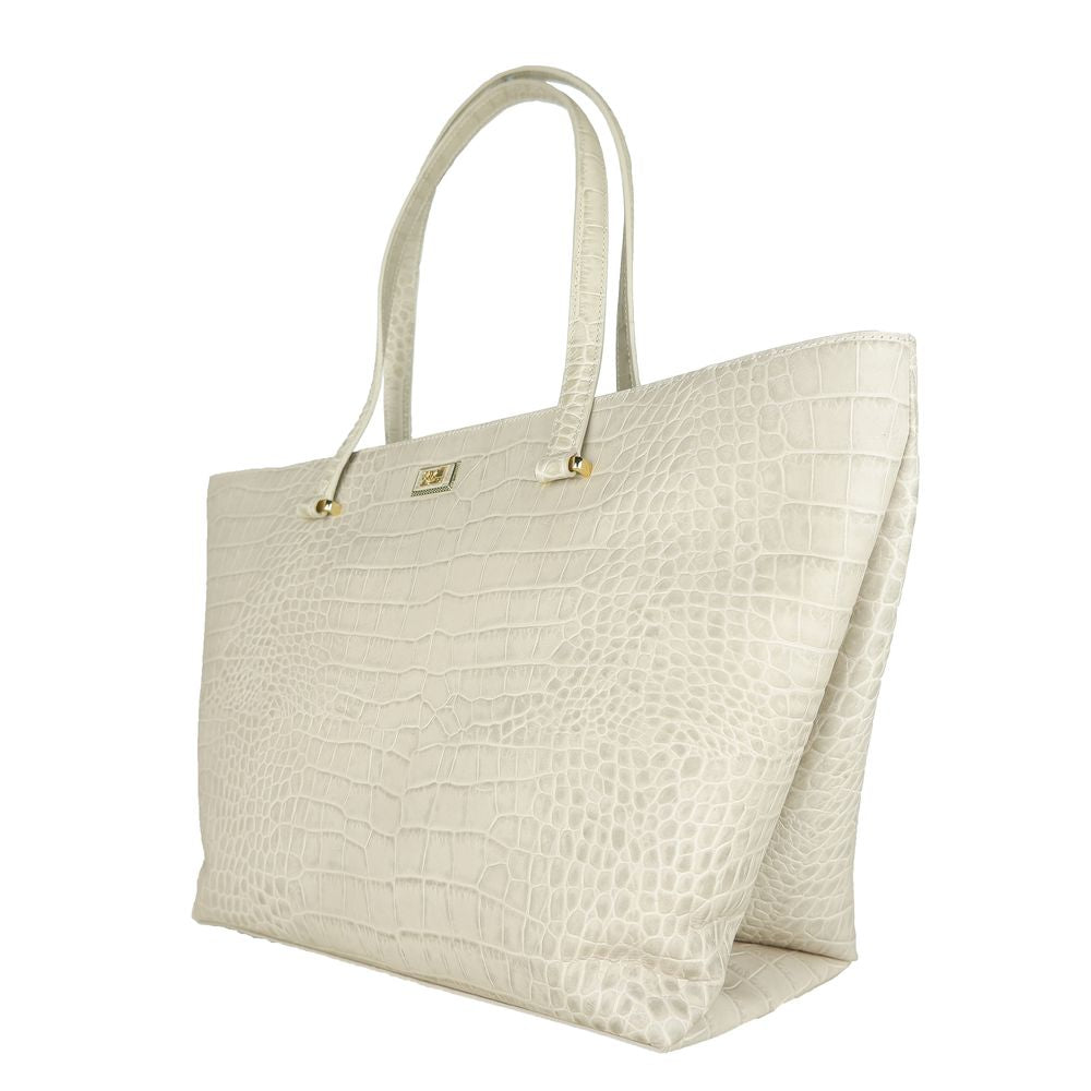 Бяла кожена чанта от телешка кожа Cavalli Class
